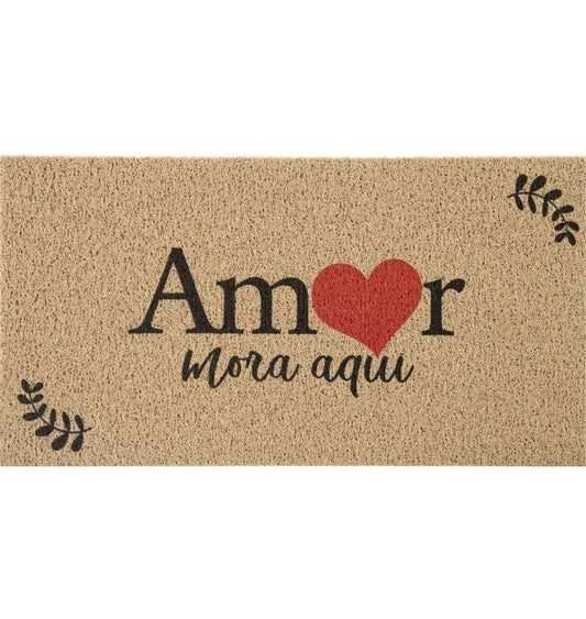 Tapete Capacho Vinil 40cm x 75cm - Amor Mora Aqui - Kapazi